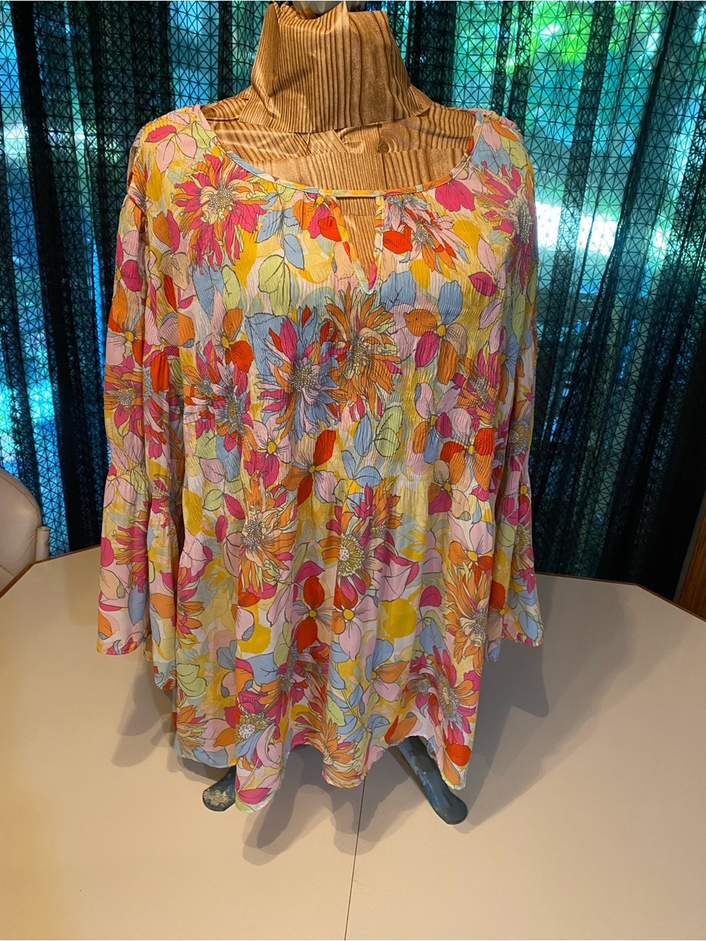 Floral Scoop-Neck Blouse — Multi-Color